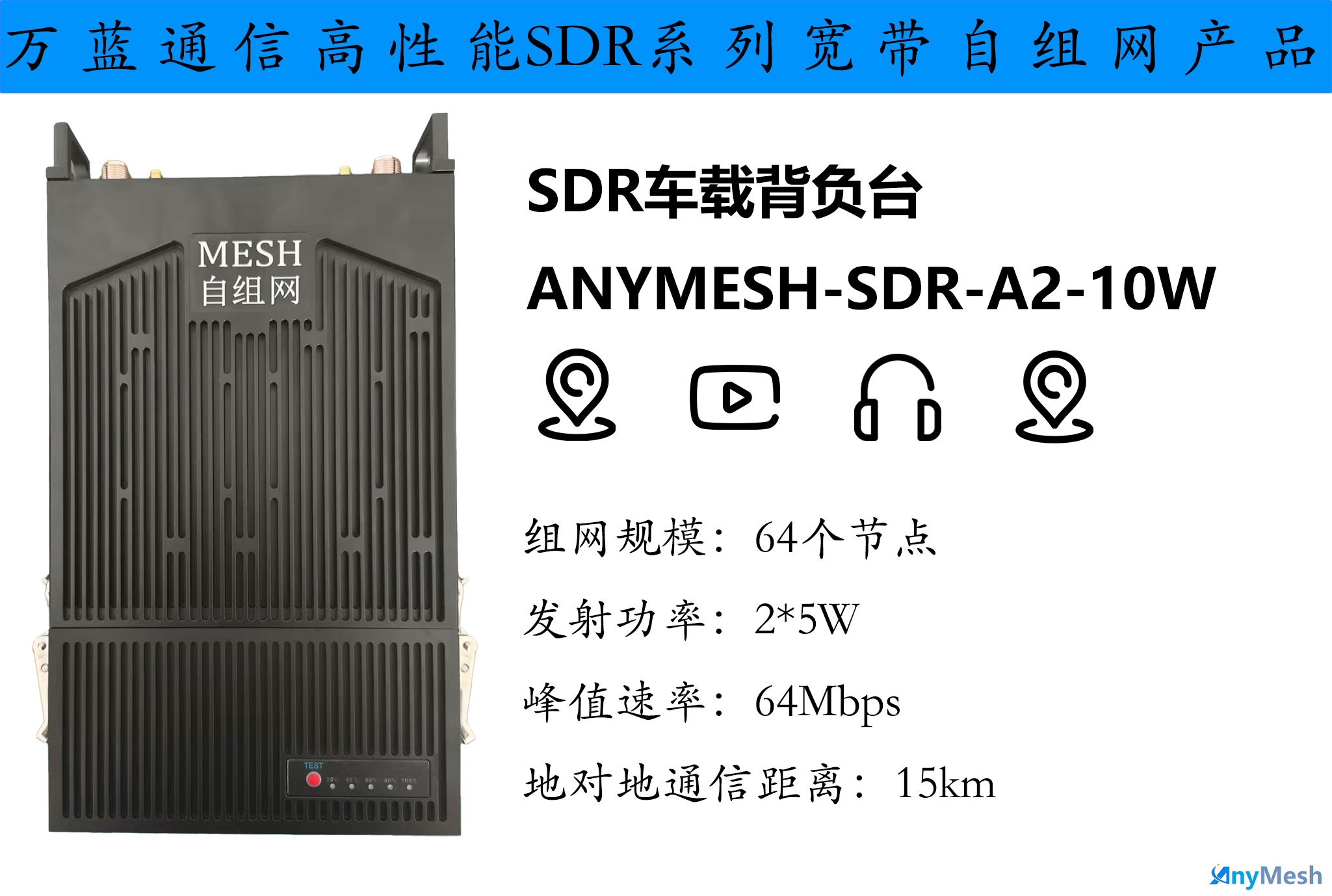 ANYMESH-SDR-A2-10W车载背负型自组网设备 10W大背负基