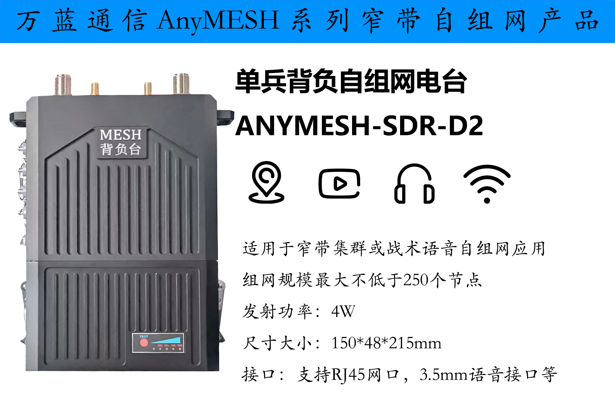 ANYMESH-SDR-D2（1400-2*2W） 单兵背负式电台