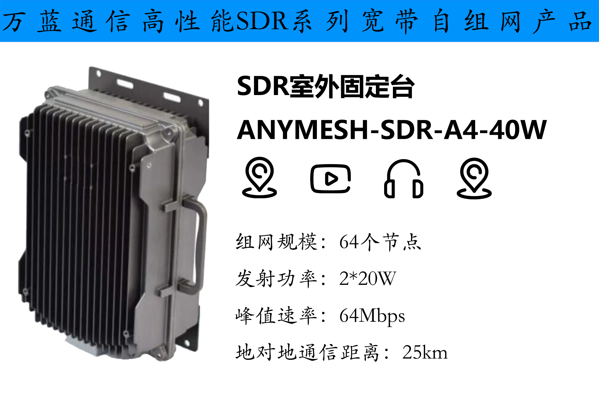 ANYMESH-SDR-A4-40W室外基站型自组网设备 自组网固定